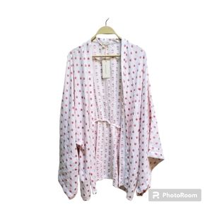 NWT Kimono Open Front Cardigan by Sim & Sam Embroidered White Pink Dots Size S/M
